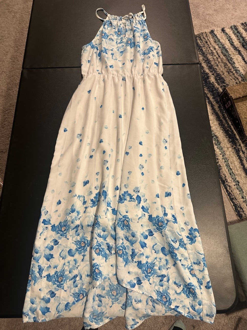 Collective Concepts White and Blue Floral Halter Maxi Dress